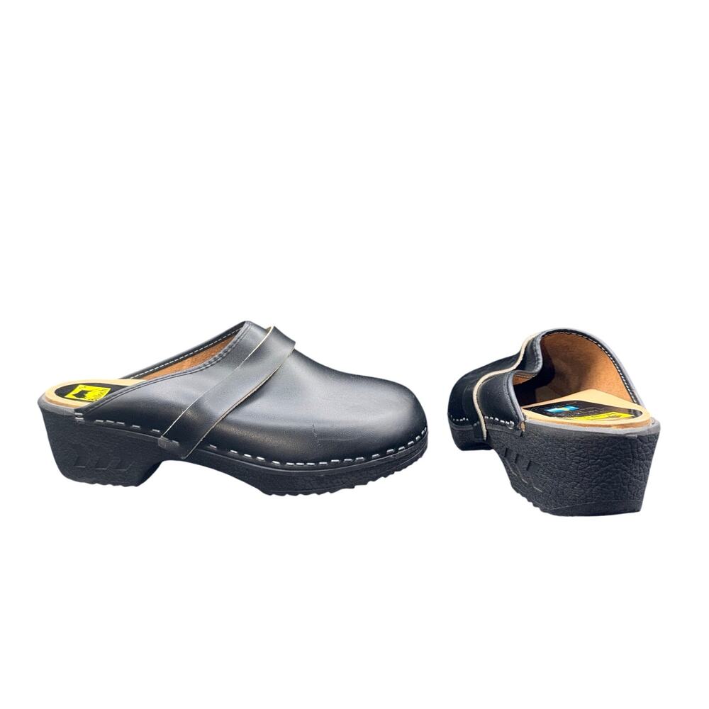Bullock by Moheda Toffeln Swedish Black Leather Clogs EU 40 US 9 Nurse